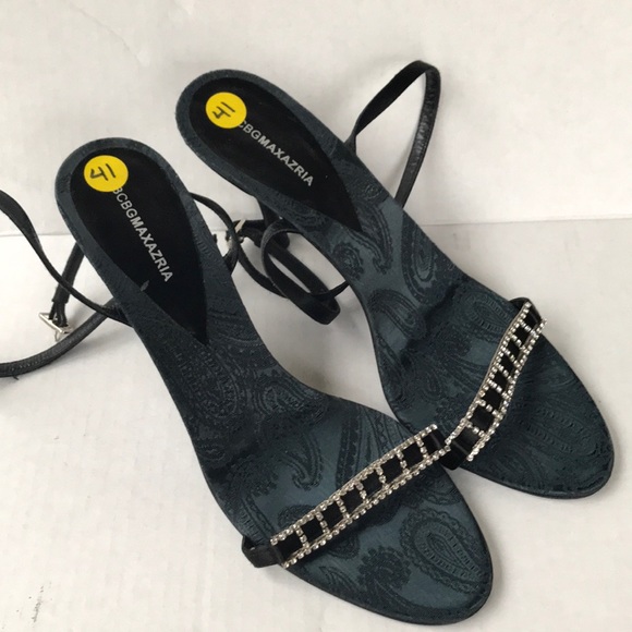 BCBGMAXAZRIA Black Strappy Jeweled Sandals Size 10B NWOB Evening Heels - Picture 2 of 11